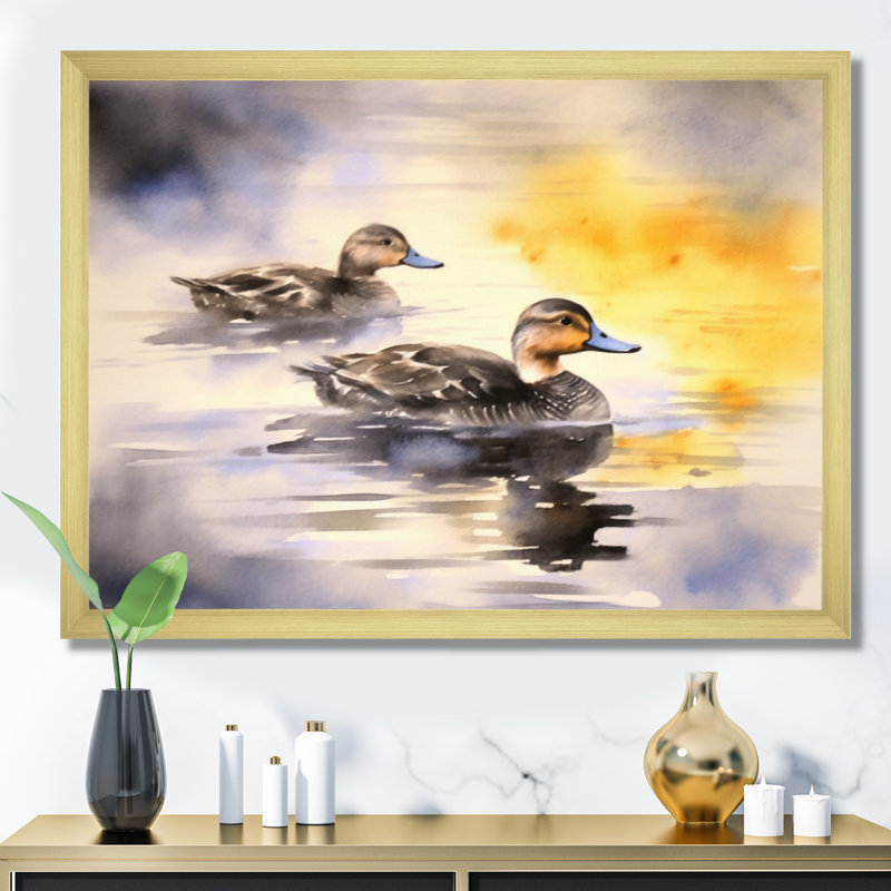 Ducks In Pond IV, reproduction d'art sur toile, Cadre doré à une seule photo, H 12 po x l 20 po x P 1 po