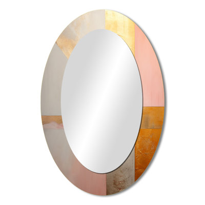 Geometry of Serenity In Pink Vintage Gold II - Abstract Oval Decorative Mirror On Metal
