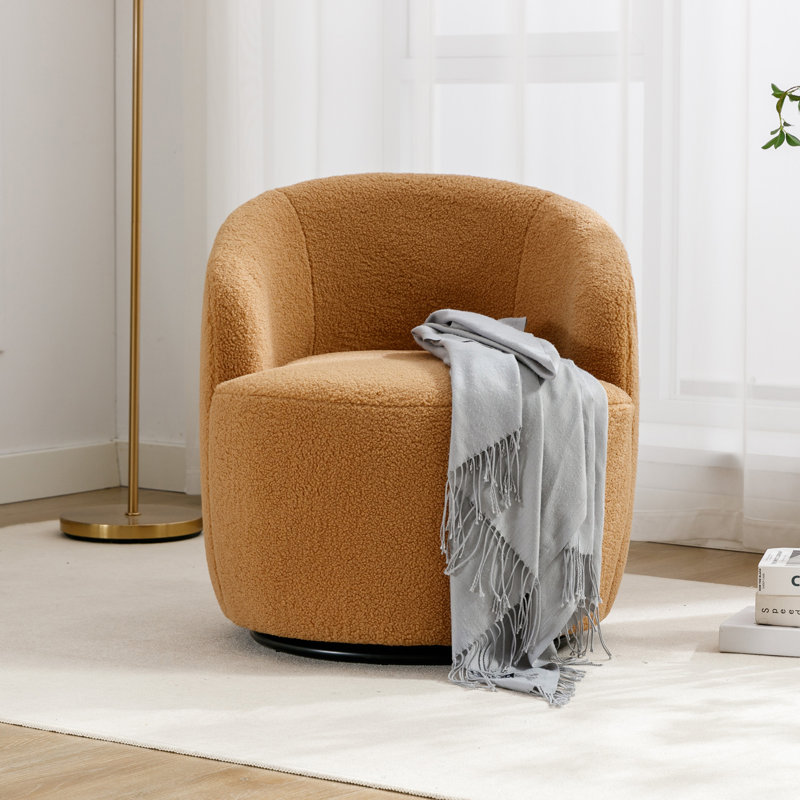 Genece Upholstered Swivel Accent Chair, Khaki Teddy Fabric