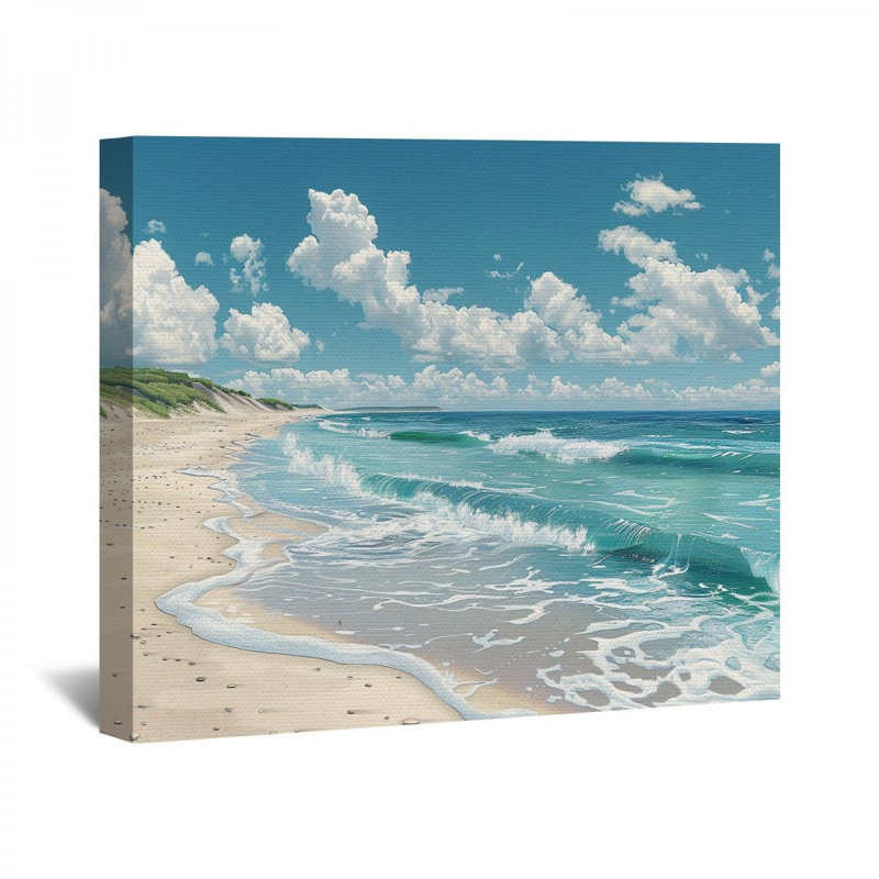 Bord de mer encadré sur toile, H 12 po x l 12 po x P 3 po