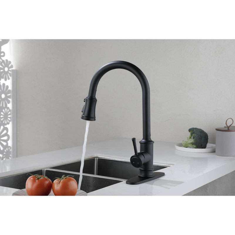 Robinet de cuisine rétractable à poignée simple en acier inoxydable noir mat à fonctionnement simple pour évier