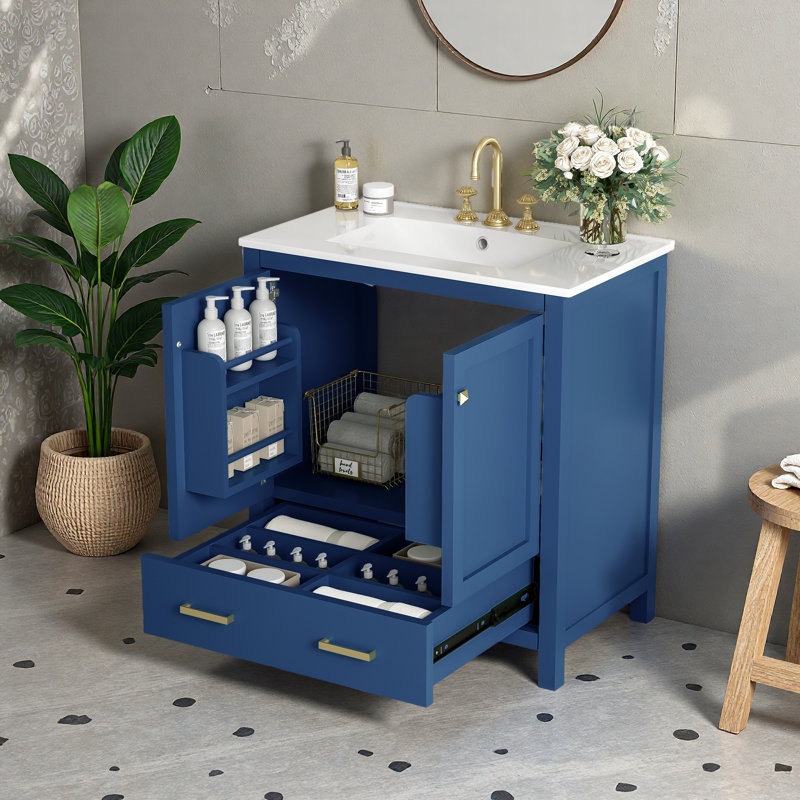 Meuble-lavabo 30 po avec lavabo simple, Bleu
