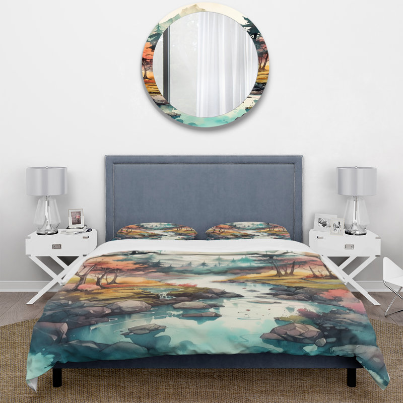 Ensemble de housse de couette en microfibre / polyester Colored Mountains and River III Bedding