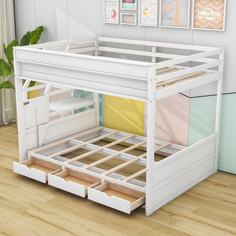 Harvison Full over Full 3 Drawer Futon Bunk Bed with Shelves by Harriet Bee, White