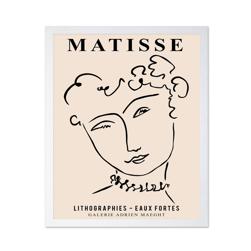 Henri Matisse - Visage de femme, H 16 po x l 20 po, Affiche, Encadrement blanc