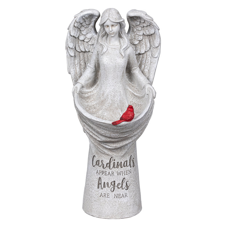Statue ange avec cardinal en résine
