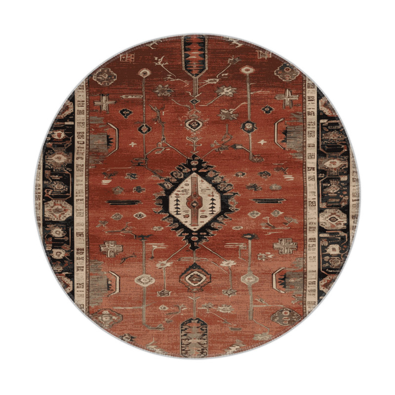 Tapis turc intérieur et extérieur brun, Rond 5 pi