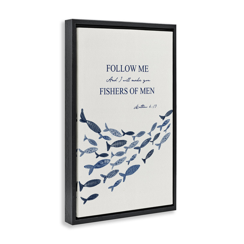 Cadre flottant Follow Me Fishers Of Men, design par Yen, Cadre flottant noir de jais, H 25 po x l 17 po