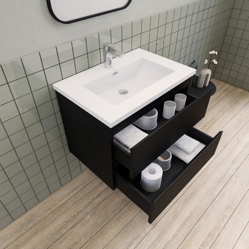 Meuble-lavabo flottant moderne simple Alcester Ivy Bronx, Bois noir