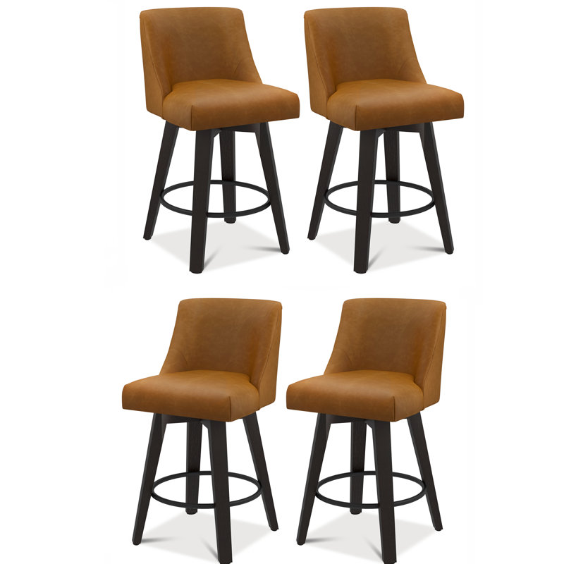 Hokku Designs & Makiba 360° Swivel Counter Height Bar Stool - CertiPUR-US Foam, Solid Wood Frame, Linen Upholstery, 4