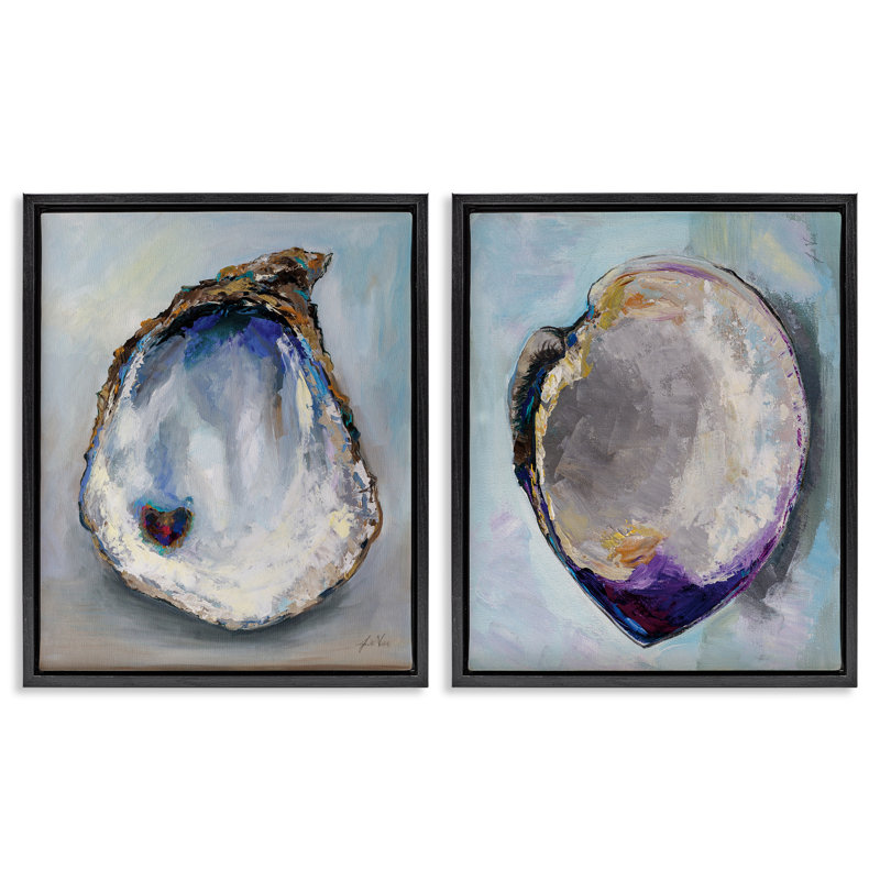 «Open Oyster Clam Shell» par Jeanette Vertentes, H 31 po x l 25 po, Cadre flottant noir de jais