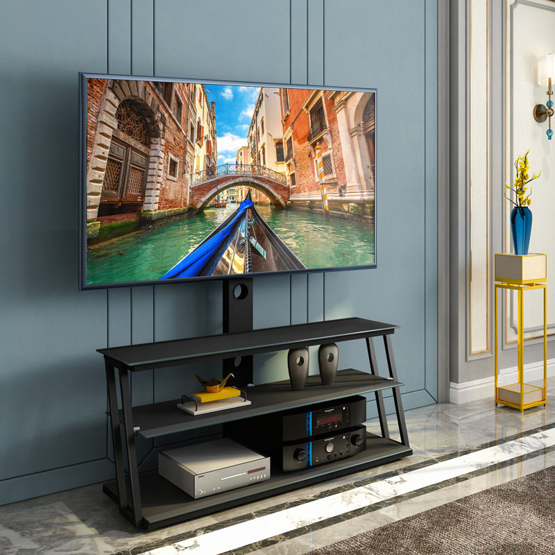 Meuble télé multifonctionnel en verre trempé à angle et hauteur ajustables