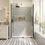 Porte de douche coulissante sans cadre de 122 cm (48 po) avec ouverture supérieure, verre trempé transparent de 8 mm, roulettes inférieures et quincaillerie noire mate