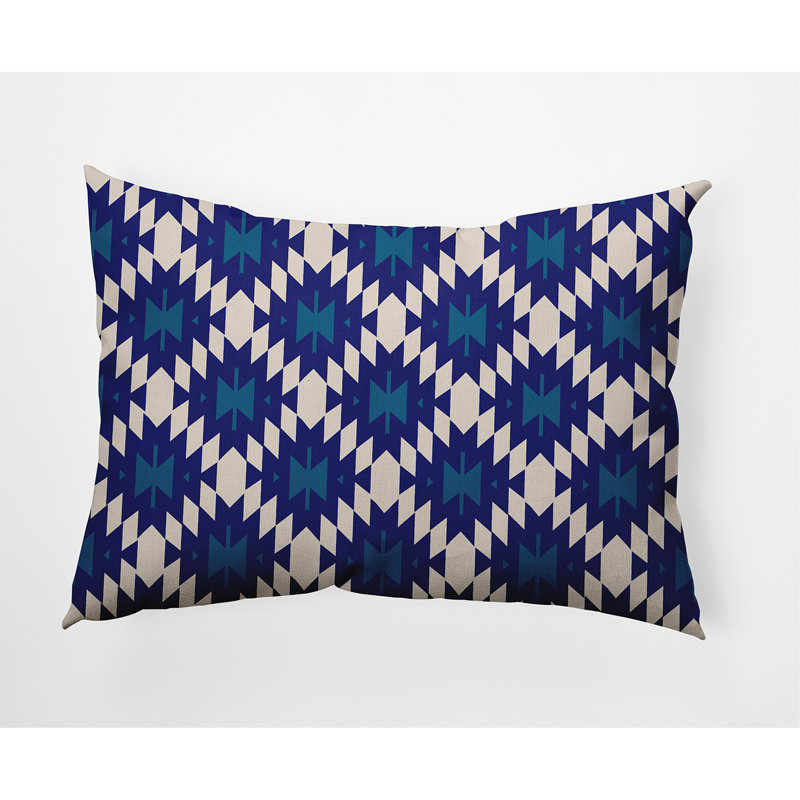 Coussin décoratif intérieur / extérieur Geo Craze, Bleu automne, 14 po x 20 po