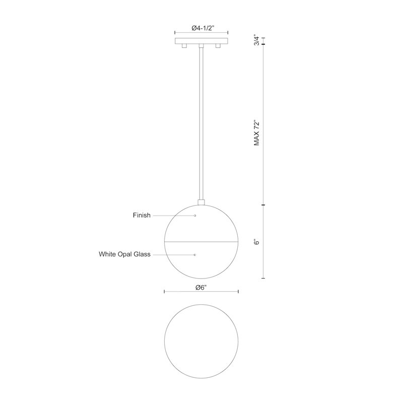 Monae 1 - Light LED Pendant, 6" H x 6" W x 6" D, Black Metal