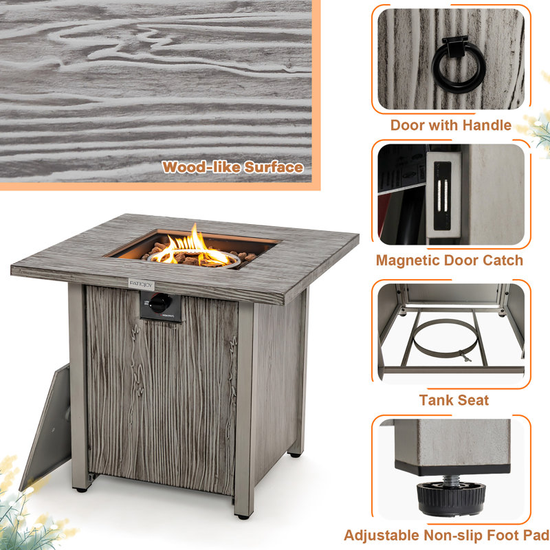 Rectangle Metal, Stainless Steel Propane Smokeless Fire Pit Table with Hidden Fuel Tank, 25" H x 28" W x 28" D, Gray