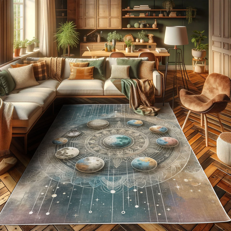 Gray Boho Mandala Planets Decorative Area Rug, 2' 5" x 5'