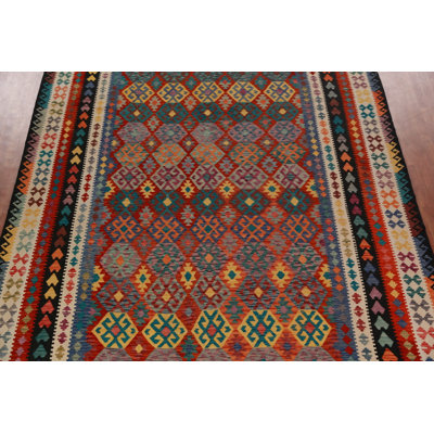 Tapis oriental géométrique en laine Kilim 10 x 16