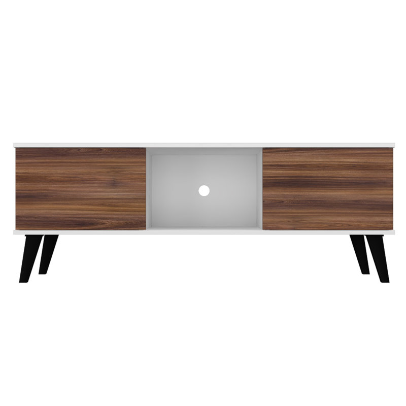 Doyers 53.15" Mid-Century Modern 5-Shelf TV Stand for TV's up to 50" in White and Walnut Brown, White/Nut Brown