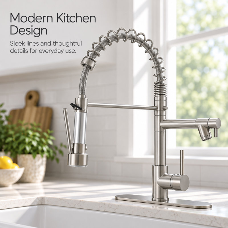 Pull Down Single Handle Kitchen Faucet with Accessories, Brushed Nickel