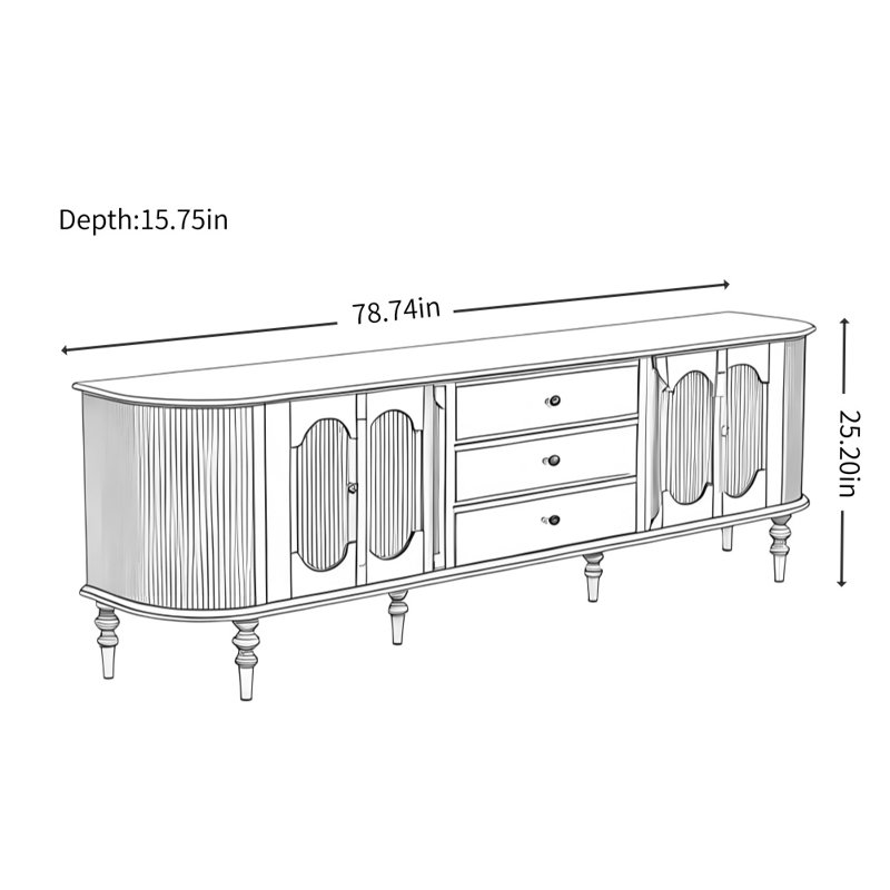 Meuble télé de style français rétro, H 25,2 po x L 78,74 po x l 15,75 po, Noir / brun