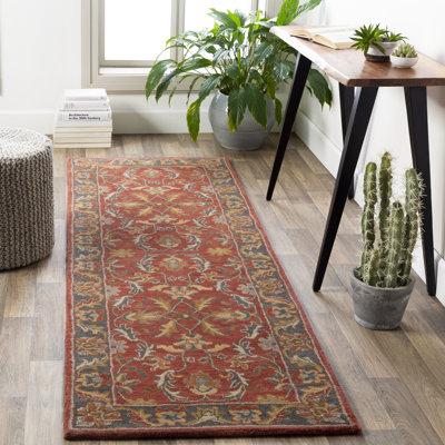 Buckhill Oriental Hand-Tufted Wool Area Rug in Brick Red/Navy/Mustard