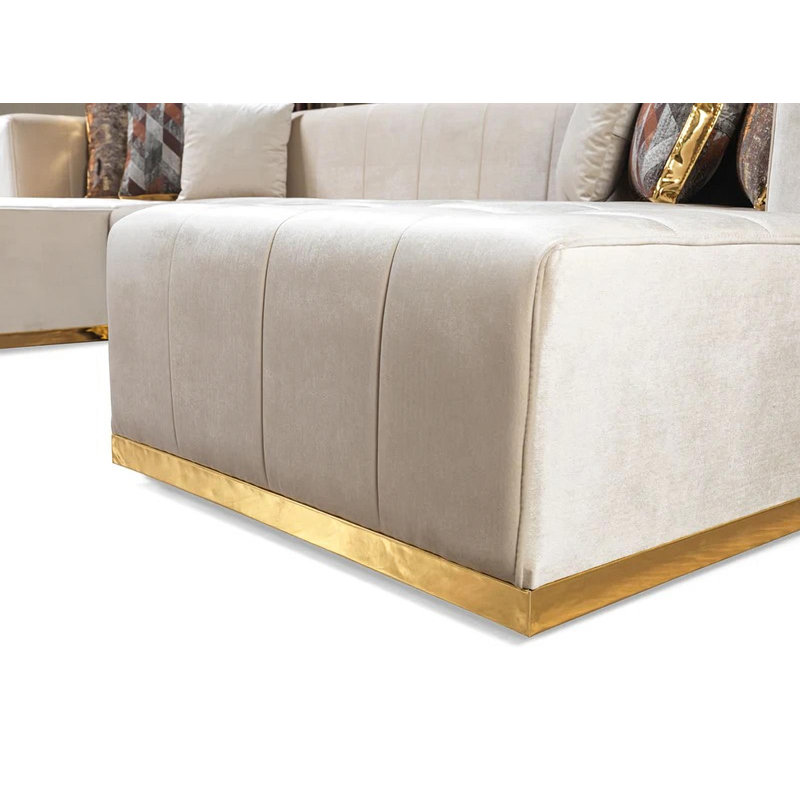 Canapé modulaire en velours Awalt, Velours ivoire