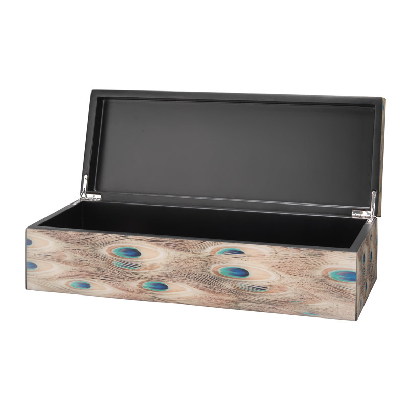 Handmade Peacock Patterned Wooden Lidded Storage Box