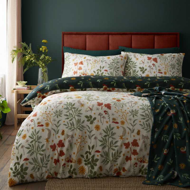 Botanical Mushrooms Polyester Floral Duvet Cover Set, Single Bed (140 x200 cm)