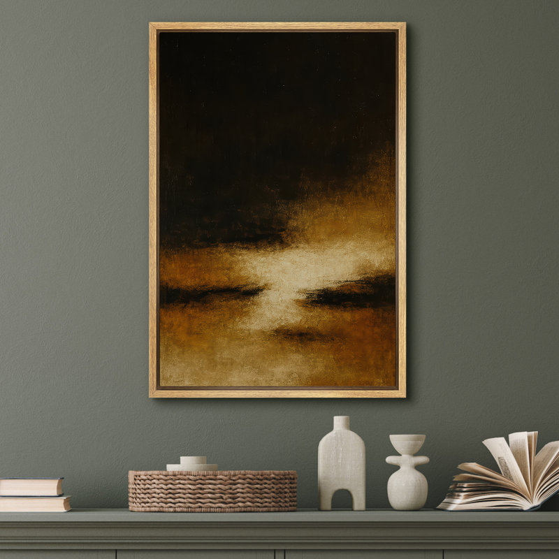 Reproduction de paysage abstrait foncé encadré sur toile pour décor de salon, Naturel, H 24 po x l 16 po, Cadre flottant
