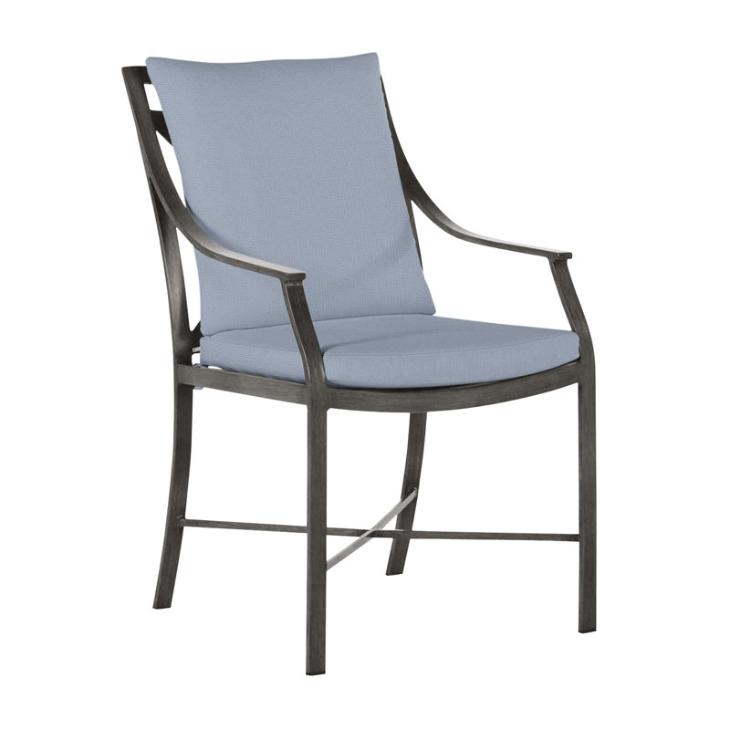 Monaco Patio Dining Armchair with Cushions, Slate Gray, Arbor Chambray Dove Sunbrella®, Welt