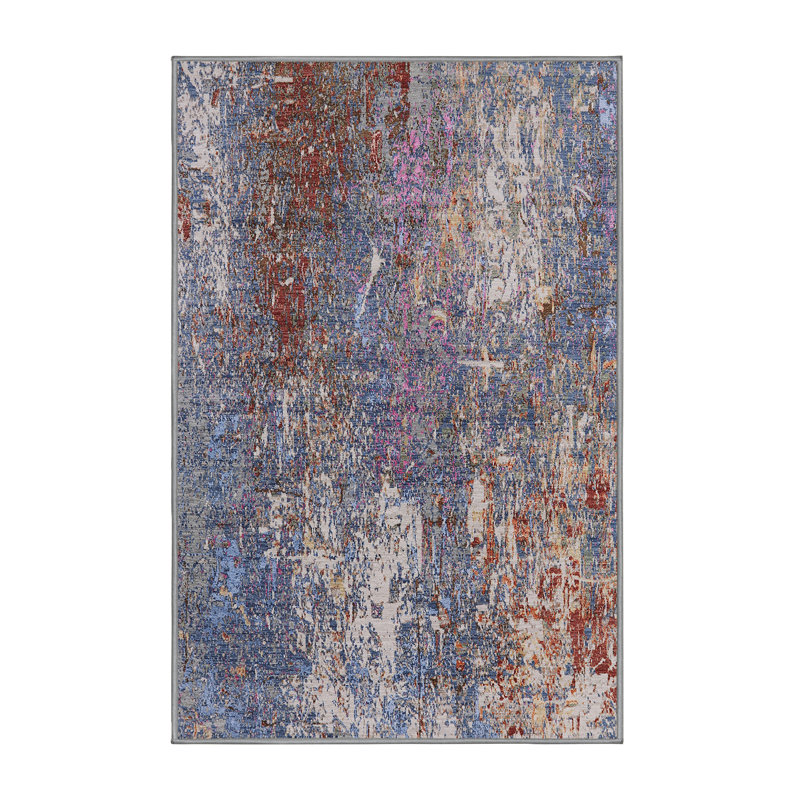 Tapis abstrait bleu / brun clair / rouge Bruin, Rectangle 7 pi x 10 pi