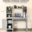 Bureau avec rangement - Gris - Idéal pour le bureau à domicile et la salle d'étude - Armoire à 2 portes et 8 étagères ouvertes - Complétez votre espace de travail