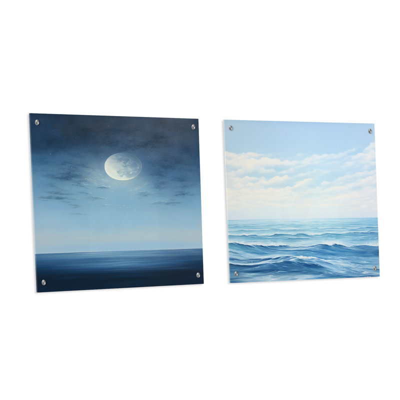 Magical Forest Moons Melody I - Minimalisme, ensemble d'art mural en acrylique sur verre, H 36 po x l 73 po