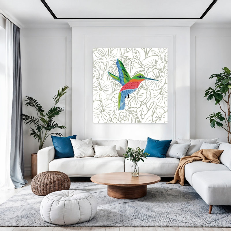 Colibri I, colibri, hibiscus, art floral tropical, H 48 po x l 48 po