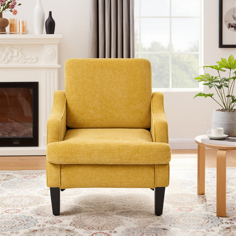 Mordern And Chic Design Chenille Upholstered Accent Side Armchair, Yellow