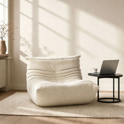 Bean Bag Chair for Adults, Memory Foam Beanbag Sofa with High Rebound Sponge, Low Center of Gravity Floor Chair, Soft Velvet Reading Nook Furniture for Bedroom Living Room, No Assembly white 90cm