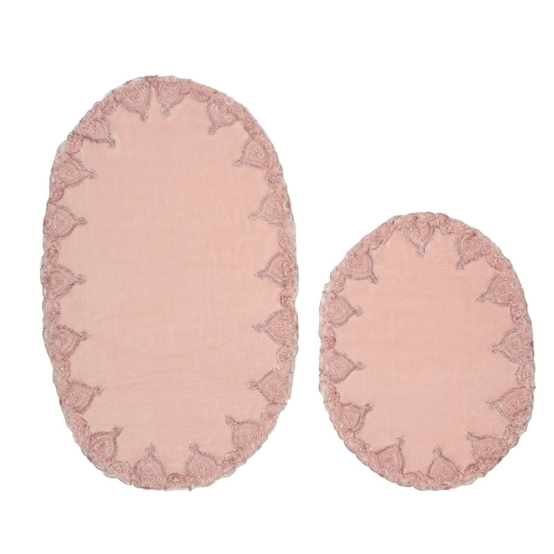 Ensemble de 2 tapis de bain Melcher, Rose