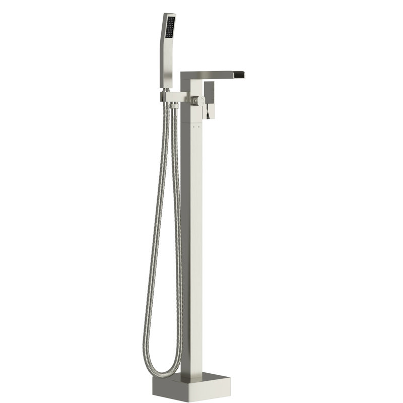 Freestanding Bathtub Filler, 360° Waterfall Spout And Detachable Handheld, Dual Control, Brushed Nickel Finish On Brass Faucet,