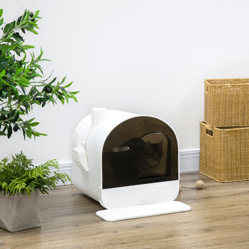 Bac à litière pour chat couvert, 17 po x 17 po x 18,5 po, blanc. Fournit un espace privé pour les chats. Filtre désodorisant et bac à bac amovible avec couvercle, crée un filtre de contrôle des odeurs,