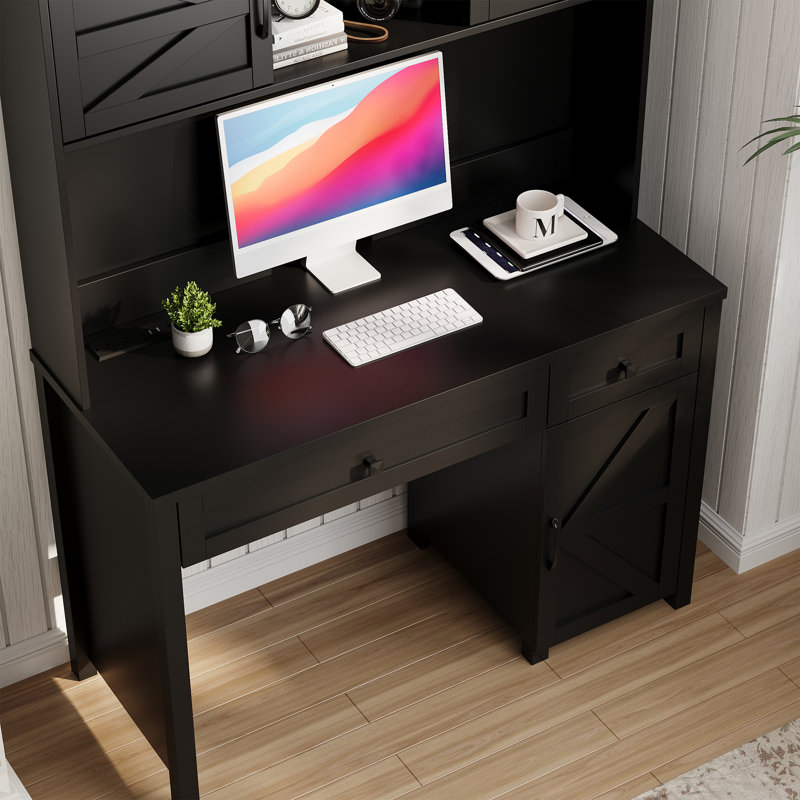 Bureau 47 po avec 3 tiroirs Farmhouse, Noir