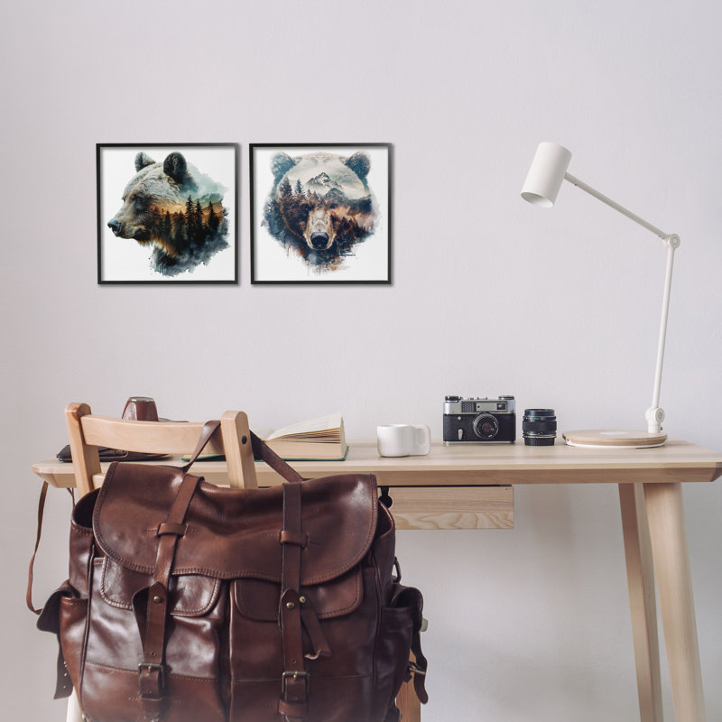 «Woodland Bear Forest Silhouettes», ensemble de 2 giclées par LSR Design Studio, H 12 po x l 12 po