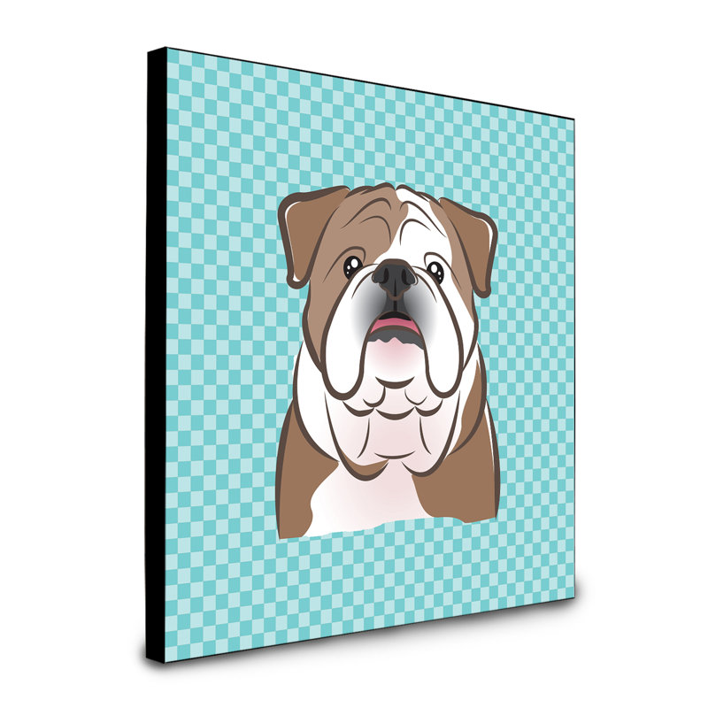 Panneau mural d’art Dungorbery, bleu, Bouledogue anglais brun foncé