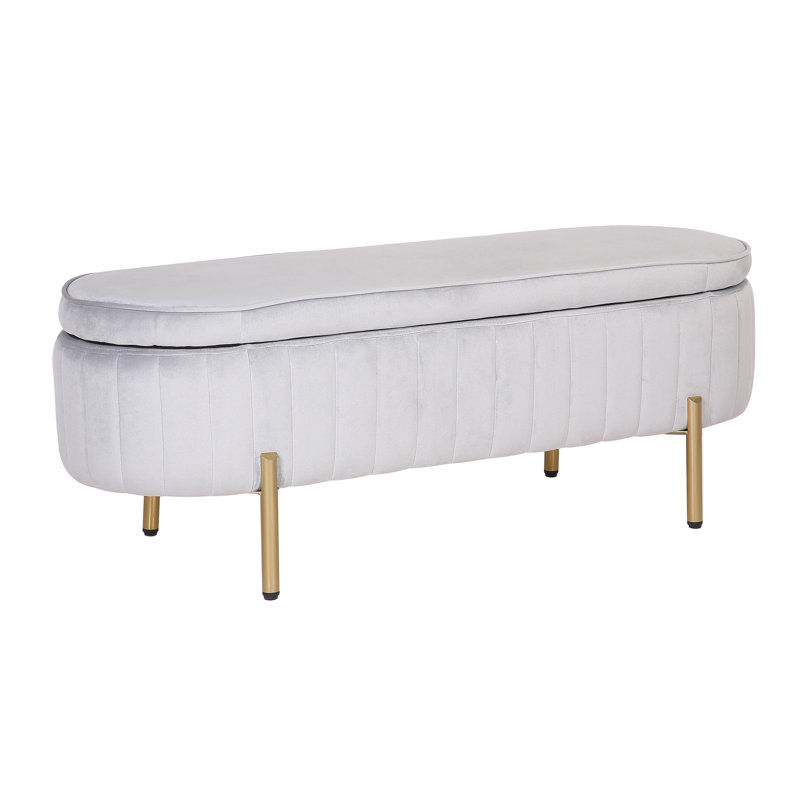 Banc de rangement avec repose-pieds Kronqui, Velours gris