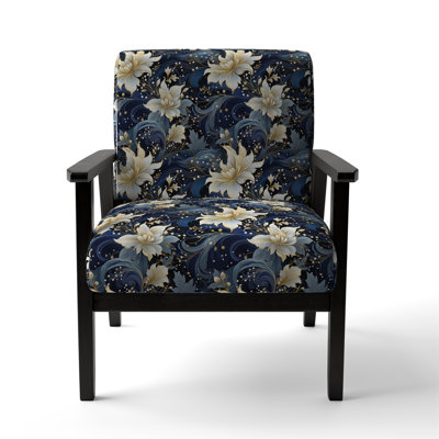Astral Blue White Damask Radiance IV - Upholstered Bohemian & Eclectic Accent Arm Chair