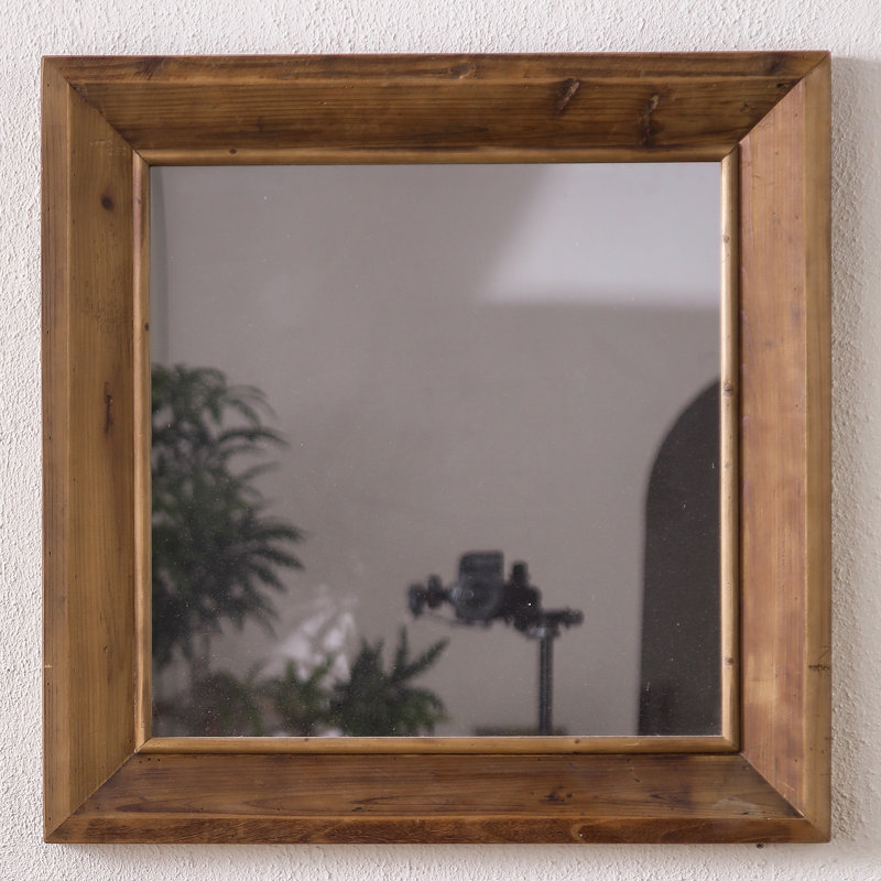 Rustic Farmhouse Wall Mirror, Solid Wood Frame Square Decorative Mirror, Country Style Accent Mirror for Living Room, Bedroom, Entryway, Bathroom