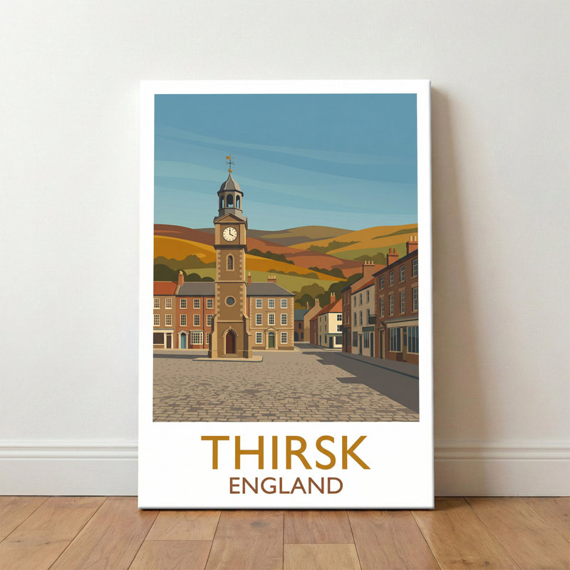 Thirsk, England - Romantic Travel Poster Of The Market Square And Yorkshire Hills. Giclee Print On Wrapped Canvas. Wall Art, Home Decor - Cities & Towns, England - Wrapped Canvas Print
