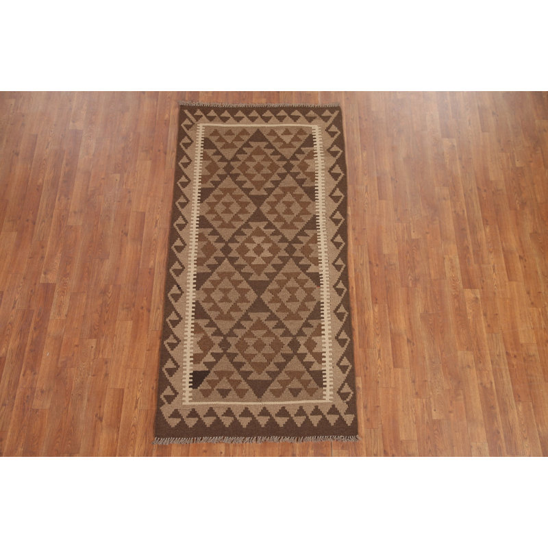 Brown Geometric Kilim Runner Rug 3x7