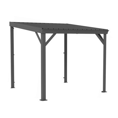 8'x 8' Lean to Gazebo with Upgraded Drainage System, Wall Mounted Gazebo Hardtop Galvanized Steel Sloping Roof for Patio Deck Backyard Lawn Party