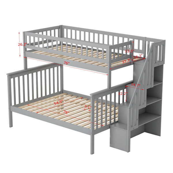 Harriet Bee Gensmer Twin over Full Solid Wood Standard Bunk Bed with ...